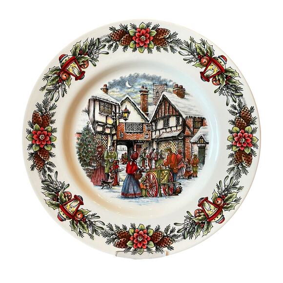 Royal Stafford HOT CHESTNUT SELLER Dinner Plates 11in Set of 4  Christmas New - Picture 9 of 15
